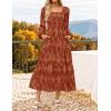 ZESICA Women’s 2026 Spring Floral Midi Dress Long Sleeve Smocked Flowy Long Wedding Guest Vacation Dresses(Caramel)