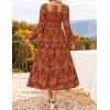 ZESICA Women’s 2026 Spring Floral Midi Dress Long Sleeve Smocked Flowy Long Wedding Guest Vacation Dresses(Caramel)
