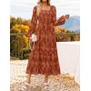 ZESICA Women’s 2026 Spring Floral Midi Dress Long Sleeve Smocked Flowy Long Wedding Guest Vacation Dresses(Caramel)