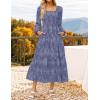 ZESICA Women’s 2026 Spring Floral Midi Dress Long Sleeve Smocked Flowy Long Wedding Guest Vacation Dresses(Dustyblue)