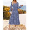 ZESICA Women’s 2026 Spring Floral Midi Dress Long Sleeve Smocked Flowy Long Wedding Guest Vacation Dresses(Dustyblue)