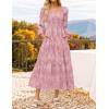 ZESICA Women’s 2026 Spring Floral Midi Dress Long Sleeve Smocked Flowy Long Wedding Guest Vacation Dresses(Pink)