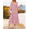 ZESICA Women’s 2026 Spring Floral Midi Dress Long Sleeve Smocked Flowy Long Wedding Guest Vacation Dresses(Pink)