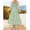 ZESICA Women’s 2026 Spring Floral Midi Dress Long Sleeve Smocked Flowy Long Wedding Guest Vacation Dresses(Sage)