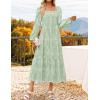 ZESICA Women’s 2026 Spring Floral Midi Dress Long Sleeve Smocked Flowy Long Wedding Guest Vacation Dresses(Sage)