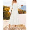 ZESICA Women’s 2026 Spring Floral Midi Dress Long Sleeve Smocked Flowy Long Wedding Guest Vacation Dresses(White)