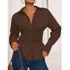 ZESICA Womens 2026 Spring Long Sleeve Blouse Business Dressy Casual Button Down Shirts Peplum Tops Fashion Trendy Clothes(Brown)
