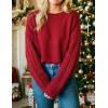 ZESICA Women’s 2026 Spring Long Sleeve Crew Neck Solid Color Cable Knit Chunky Casual Oversized Pullover Sweater Tops(Red)