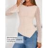 ZESICA Womens 2026 Spring Summer Lace Mesh Sleeve Tops Going Out Double Lined Slim Fit Asymmetrical Shirts Date Night Outfit(Beige)