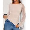 ZESICA Womens 2026 Spring Summer Lace Mesh Sleeve Tops Going Out Double Lined Slim Fit Asymmetrical Shirts Date Night Outfit(Beige)
