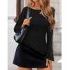 ZESICA Womens 2026 Spring Summer Lace Mesh Sleeve Tops Going Out Double Lined Slim Fit Asymmetrical Shirts Date Night Outfit(Black)