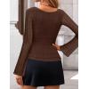 ZESICA Womens 2026 Spring Summer Lace Mesh Sleeve Tops Going Out Double Lined Slim Fit Asymmetrical Shirts Date Night Outfit(Brown)