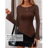 ZESICA Womens 2026 Spring Summer Lace Mesh Sleeve Tops Going Out Double Lined Slim Fit Asymmetrical Shirts Date Night Outfit(Brown)