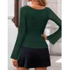 ZESICA Womens 2026 Spring Summer Lace Mesh Sleeve Tops Going Out Double Lined Slim Fit Asymmetrical Shirts Date Night Outfit(Dark Green)