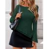 ZESICA Womens 2026 Spring Summer Lace Mesh Sleeve Tops Going Out Double Lined Slim Fit Asymmetrical Shirts Date Night Outfit(Dark Green)