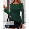 ZESICA Womens 2026 Spring Summer Lace Mesh Sleeve Tops Going Out Double Lined Slim Fit Asymmetrical Shirts Date Night Outfit(Dark Green)
