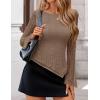ZESICA Womens 2026 Spring Summer Lace Mesh Sleeve Tops Going Out Double Lined Slim Fit Asymmetrical Shirts Date Night Outfit(Khaki)