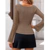 ZESICA Womens 2026 Spring Summer Lace Mesh Sleeve Tops Going Out Double Lined Slim Fit Asymmetrical Shirts Date Night Outfit(Khaki)