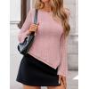 ZESICA Womens 2026 Spring Summer Lace Mesh Sleeve Tops Going Out Double Lined Slim Fit Asymmetrical Shirts Date Night Outfit(Pink)