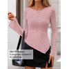 ZESICA Womens 2026 Spring Summer Lace Mesh Sleeve Tops Going Out Double Lined Slim Fit Asymmetrical Shirts Date Night Outfit(Pink)