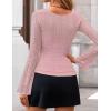 ZESICA Womens 2026 Spring Summer Lace Mesh Sleeve Tops Going Out Double Lined Slim Fit Asymmetrical Shirts Date Night Outfit(Pink)