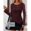 ZESICA Womens 2026 Spring Summer Lace Mesh Sleeve Tops Going Out Double Lined Slim Fit Asymmetrical Shirts Date Night Outfit(Wine)