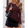 ZESICA Womens 2026 Spring Summer Lace Mesh Sleeve Tops Going Out Double Lined Slim Fit Asymmetrical Shirts Date Night Outfit(Wine)
