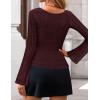 ZESICA Womens 2026 Spring Summer Lace Mesh Sleeve Tops Going Out Double Lined Slim Fit Asymmetrical Shirts Date Night Outfit(Wine)