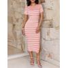 ZESICA Women’s 2026 Summer Bodycon Midi Dress Striped Short Sleeve Ribbed Knit Slim Fit Side Slit Vacation Long Dresses(Pink)