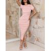 ZESICA Women’s 2026 Summer Bodycon Midi Dress Striped Short Sleeve Ribbed Knit Slim Fit Side Slit Vacation Long Dresses(Pink)