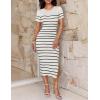 ZESICA Women’s 2026 Summer Bodycon Midi Dress Striped Short Sleeve Ribbed Knit Slim Fit Side Slit Vacation Long Dresses(White)