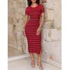 ZESICA Women’s 2026 Summer Bodycon Midi Dress Striped Short Sleeve Ribbed Knit Slim Fit Side Slit Vacation Long Dresses(Wine)