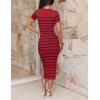 ZESICA Women’s 2026 Summer Bodycon Midi Dress Striped Short Sleeve Ribbed Knit Slim Fit Side Slit Vacation Long Dresses(Wine)