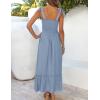 ZESICA Women’s 2026 Summer Boho Spaghetti Strap Square Neck Solid Color Ruffle A Line Beach Long Maxi Dress(Blue)
