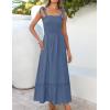 ZESICA Women’s 2026 Summer Boho Spaghetti Strap Square Neck Solid Color Ruffle A Line Beach Long Maxi Dress(Dustyblue)
