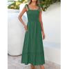 ZESICA Women’s 2026 Summer Boho Spaghetti Strap Square Neck Solid Color Ruffle A Line Beach Long Maxi Dress(Forestgreen)