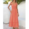 ZESICA Women’s 2026 Summer Boho Spaghetti Strap Square Neck Solid Color Ruffle A Line Beach Long Maxi Dress(Grapefruit)