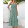ZESICA Women’s 2026 Summer Boho Spaghetti Strap Square Neck Solid Color Ruffle A Line Beach Long Maxi Dress(Green)