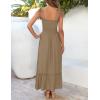 ZESICA Women’s 2026 Summer Boho Spaghetti Strap Square Neck Solid Color Ruffle A Line Beach Long Maxi Dress(Khaki)
