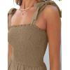 ZESICA Women’s 2026 Summer Boho Spaghetti Strap Square Neck Solid Color Ruffle A Line Beach Long Maxi Dress(Khaki)