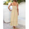 ZESICA Women’s 2026 Summer Boho Spaghetti Strap Square Neck Solid Color Ruffle A Line Beach Long Maxi Dress(Lightyellow)