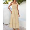 ZESICA Women’s 2026 Summer Boho Spaghetti Strap Square Neck Solid Color Ruffle A Line Beach Long Maxi Dress(Lightyellow)