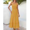 ZESICA Women’s 2026 Summer Boho Spaghetti Strap Square Neck Solid Color Ruffle A Line Beach Long Maxi Dress(Mustard)