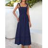 ZESICA Women’s 2026 Summer Boho Spaghetti Strap Square Neck Solid Color Ruffle A Line Beach Long Maxi Dress(Navy)
