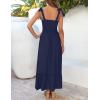 ZESICA Women’s 2026 Summer Boho Spaghetti Strap Square Neck Solid Color Ruffle A Line Beach Long Maxi Dress(Navy)