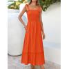 ZESICA Women’s 2026 Summer Boho Spaghetti Strap Square Neck Solid Color Ruffle A Line Beach Long Maxi Dress(Orange)