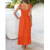 ZESICA Women’s 2026 Summer Boho Spaghetti Strap Square Neck Solid Color Ruffle A Line Beach Long Maxi Dress(Orange)