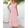 ZESICA Women’s 2026 Summer Boho Spaghetti Strap Square Neck Solid Color Ruffle A Line Beach Long Maxi Dress(Pink)
