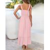 ZESICA Women’s 2026 Summer Boho Spaghetti Strap Square Neck Solid Color Ruffle A Line Beach Long Maxi Dress(Pink)