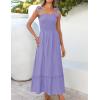 ZESICA Women’s 2026 Summer Boho Spaghetti Strap Square Neck Solid Color Ruffle A Line Beach Long Maxi Dress(Purple)